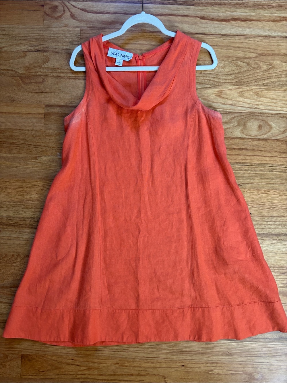 Sara Campbell Bright Coral Sleeveless Linen Midi Dress